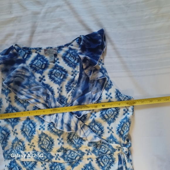 Studio West Women Size  L Blue and White Geometric Midi Dress - Picture 14 of 15